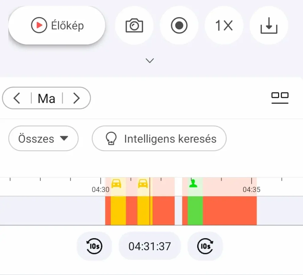 Hikvision AcuSense kamerarendszer rögzítő felülete és az intelligens ember-jármű keresés idővonala